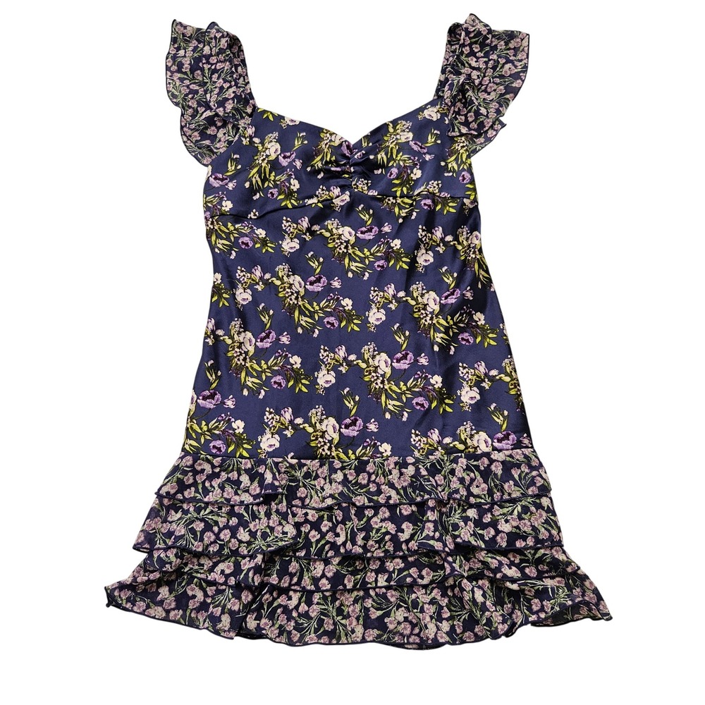 NWT Forever 21 Floral‎ Babydoll Satin Ruffle Purple Soft Girl Mini Dress Sz XL